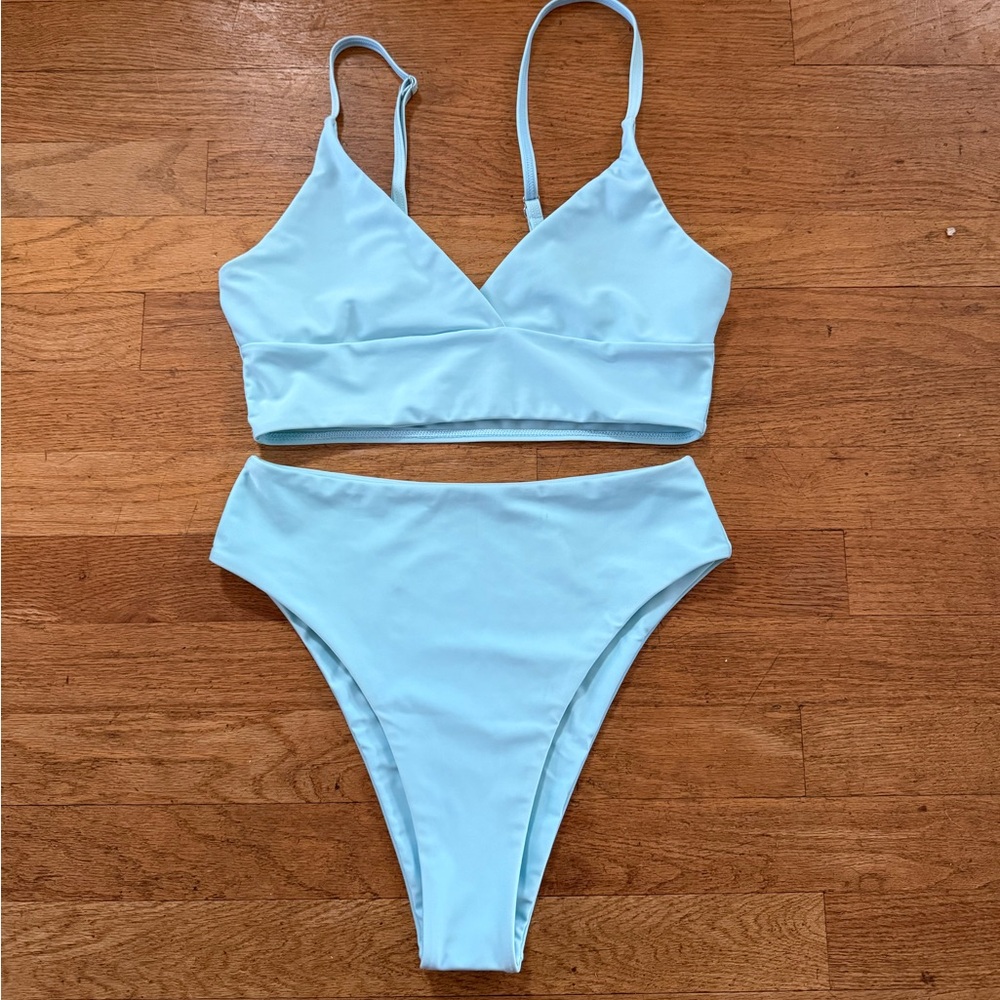 ROMWE Sky Blue High Waisted Bikini Set